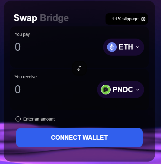 Showing where to swap ETH to $PNDC